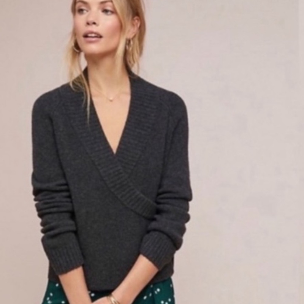 Anthropologie etttwa dark grey faux wrap sweater size S